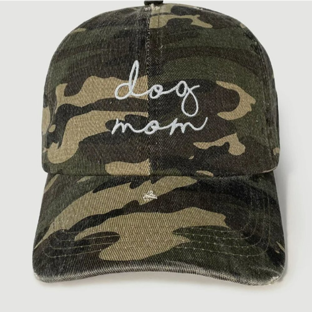 NWOT Green Kbethos Vintage  Distressed "Dog Mom" Camo Baseball Cap